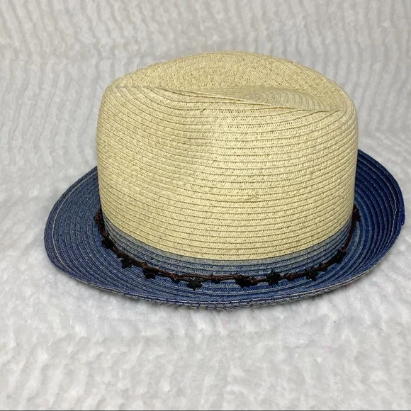 San Diego Hat Straw Fedora Blue Brim Star Adjustable Band - Picture 9 of 14